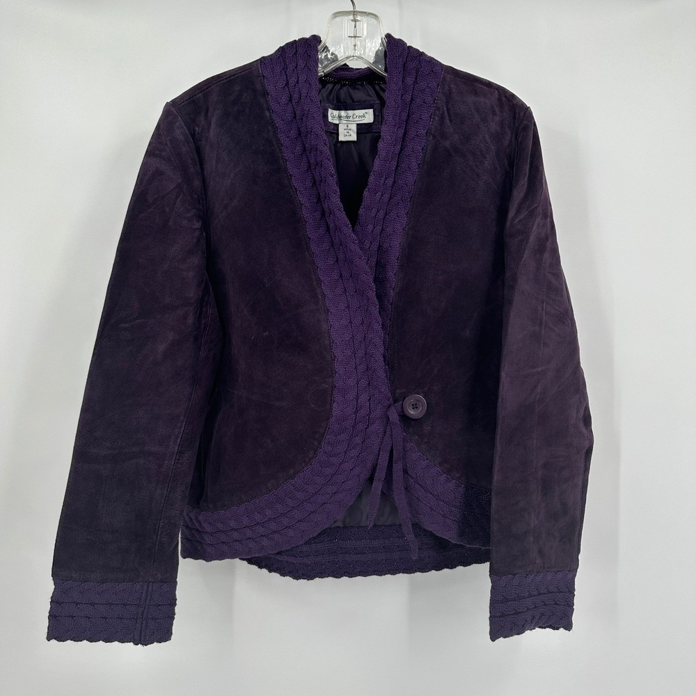 Coldwater Creek Womens Boho Suede Jacket Size S Purple Crochet‎ Trim Academia
